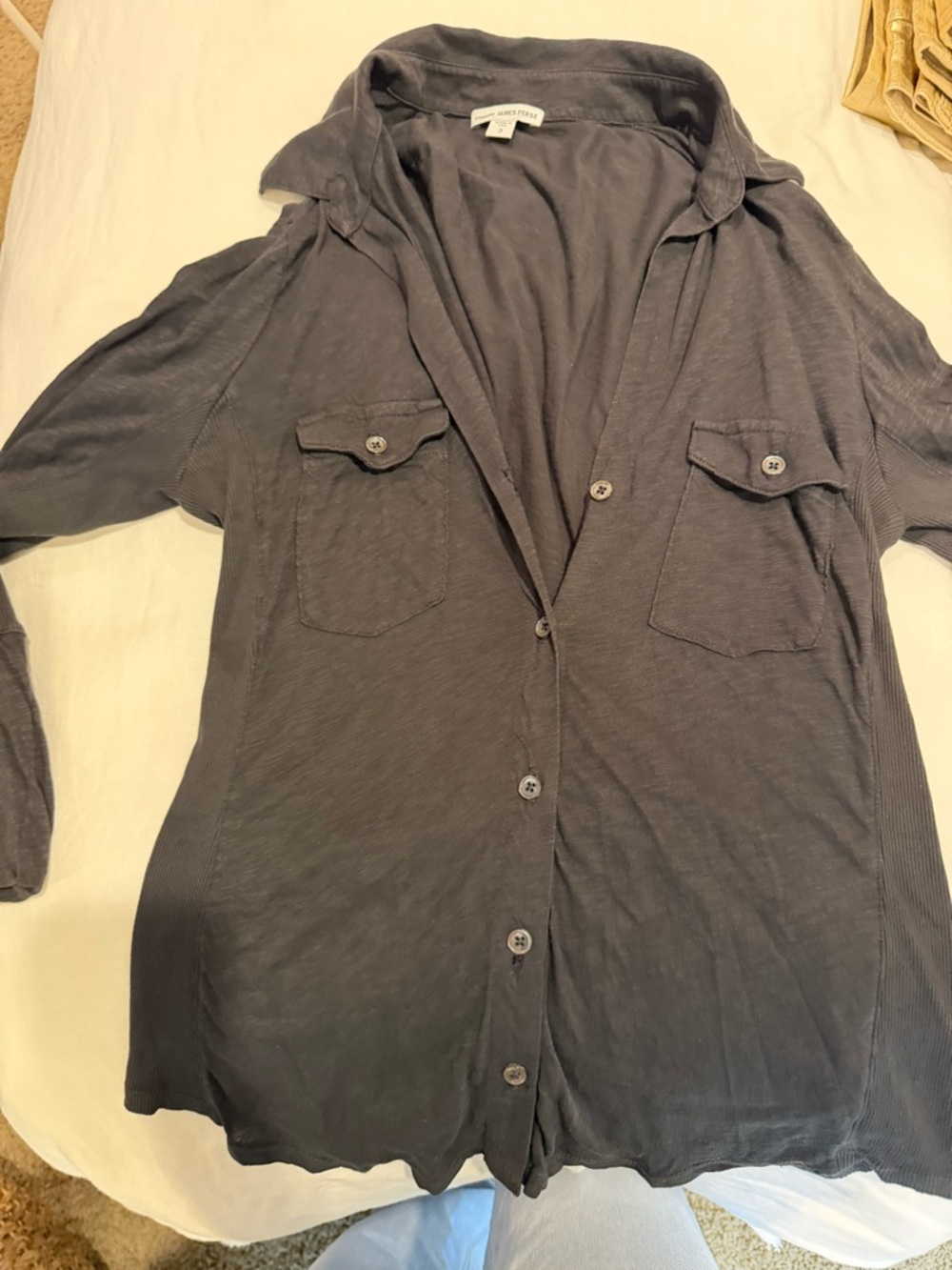 James Perse Lightweight Button-Up Shirt Jacket in Charcoal Gray